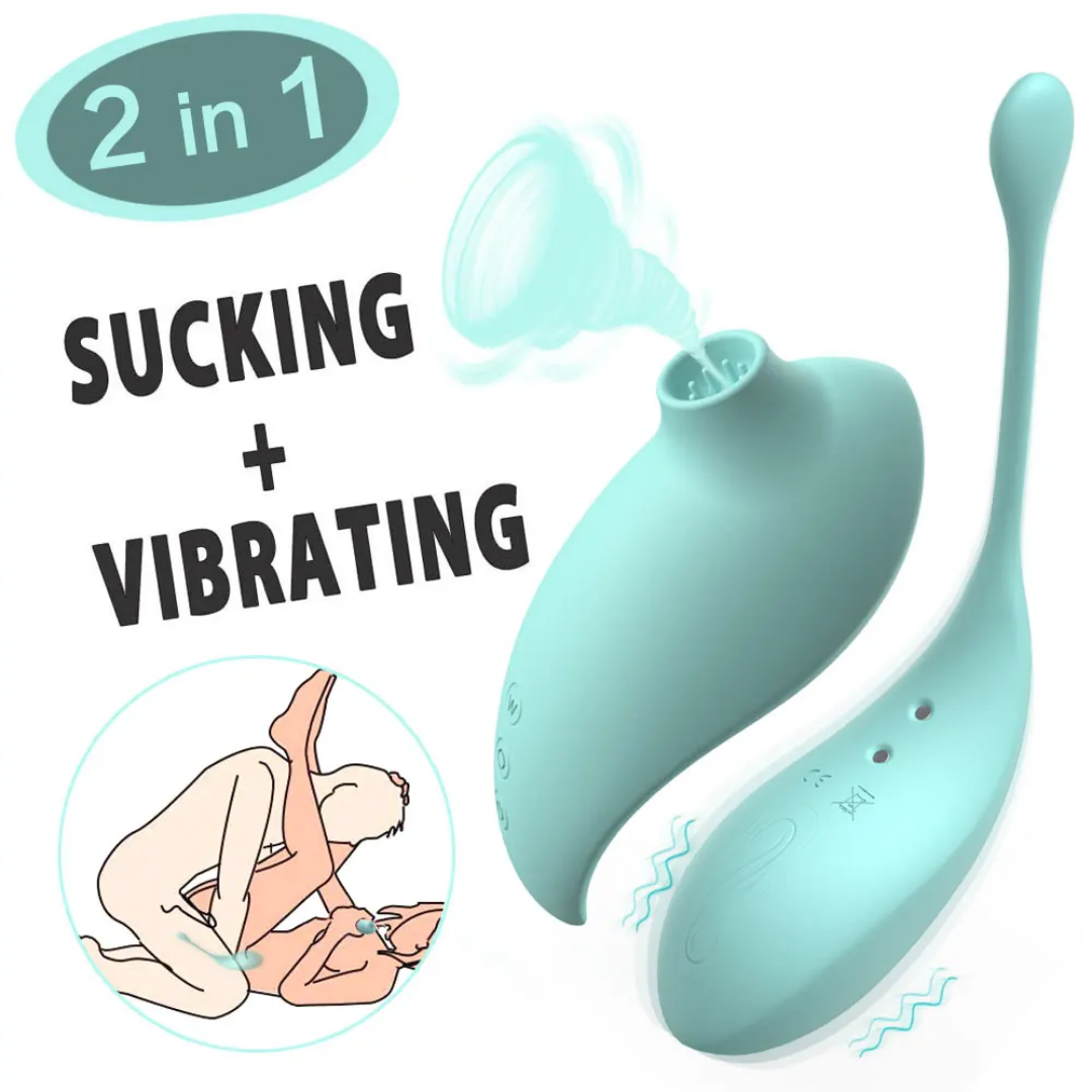 Всмоктувальний вібратор і віброяйцо "Fun friends", колір блакитний, фото 1