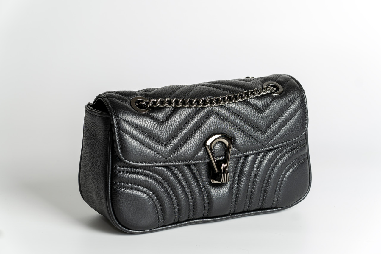 Шкіряна мала сумка жіноча, чорна, фото 1