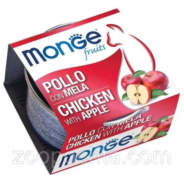 Вологий корм для кішок Monge (Монж) Fruits Chicken Flakes with Apple з куркою та яблуком 80 гр 24 шт
