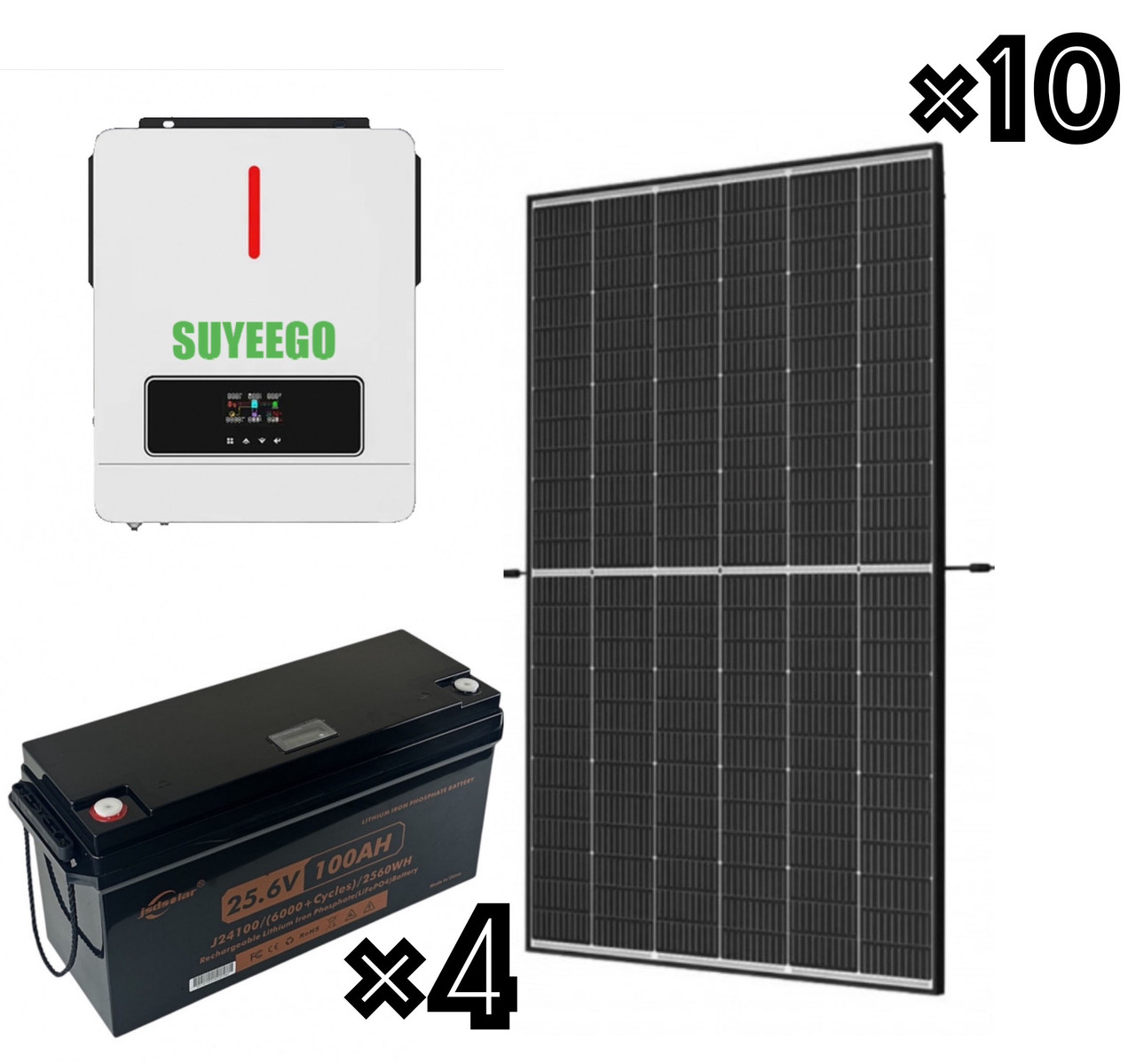 Резервне живлення для дому інвертор 3кВт з акумулятором LiFePO4 24V 100Ah + кабель 500mm + сонячні панелі 445Вт 10 шт