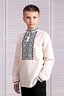 Рубашка Вышиванка для мальчика белый лен синяя вышивка 116 122 128 134