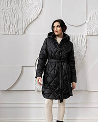 Куртка весняна чорна з капюшоном біопух