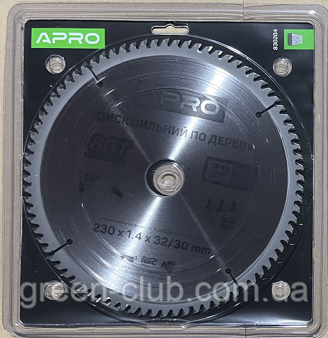Диск пиляльний для дерева 230х32 (30)х80Т APRO 830204, фото 1