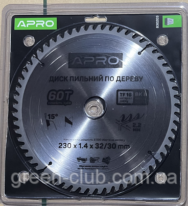 Диск пиляльний для дерева 230х32 (30)х60Т APRO 830203, фото 1