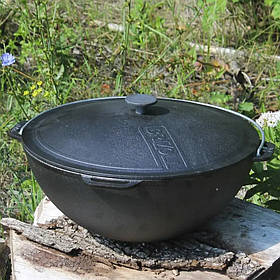 Казан татарський чавунний для пікніка на 12 літрів казанок з кришкою і дужкою для підвішування . Чавунний казанок