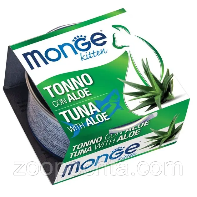 Вологий корм для кошенят Monge (Монж) Fruits Kitten Cat Tuna Flakes with Aloe з тунцем та алое 80 гр 24 шт