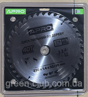 Диск пиляльний для дерева 230х32 (30) х 40Т APRO 830202, фото 1