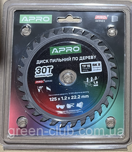 Диск пиляльний для дерева 125х22.2 мм 30Т APRO PRO 830109, фото 1