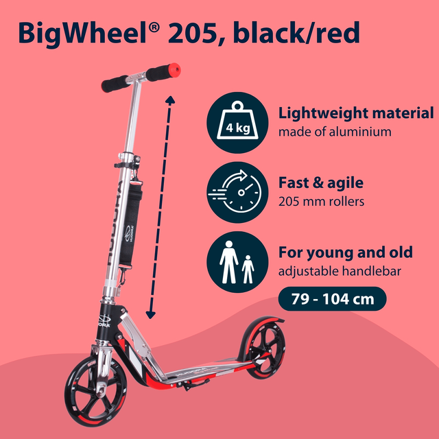 Самокат HUDORA Scooter Big Wheel RX205 - Black/Red червоно/чорний Самокат HUDORA Scooter Big Wheel RX205 - Black/Red червоно/чорний