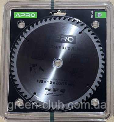 Диск пиляльний для дерева 185х20 (16)х60Т APRO 830143, фото 1