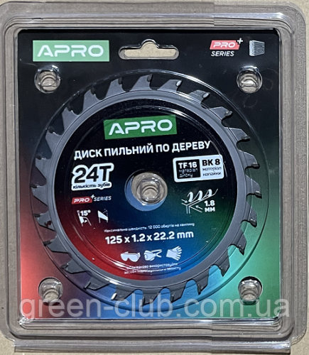 Диск пиляльний для дерева 125х22.2 мм 24Т APRO PRO 830108, фото 1