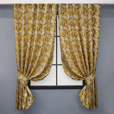 Комплект (2шт. 1,45х1,7м.) коротких штор жакард, «Завиток». Колір молочний з золотистим. Код 1645ш 35-0266