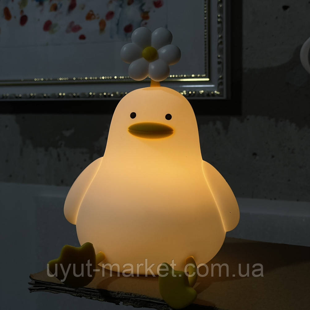 Дитячий силіконовий нічник Cute Duck "Качка з квіточкою" м'який акумуляторний світильник USB, фото 1