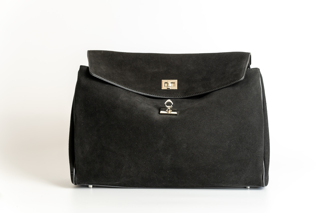 Шкіряна багатосекційна сумка жіноча, чорна, фото 1