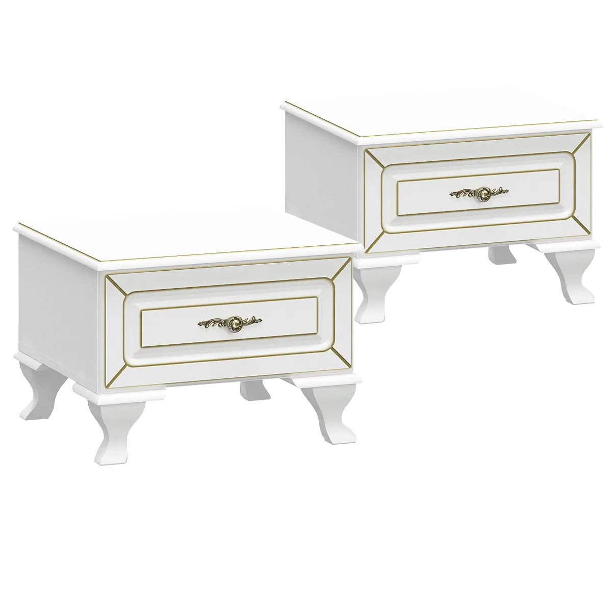 Комплект 2шт Біла приліжкова тумба на ніжках з шухлядою в класичному стилі в спальню Мілан Мебель Сервіс