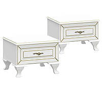 Комплект 2шт Біла приліжкова тумба на ніжках з шухлядою в класичному стилі в спальню Мілан Мебель Сервіс