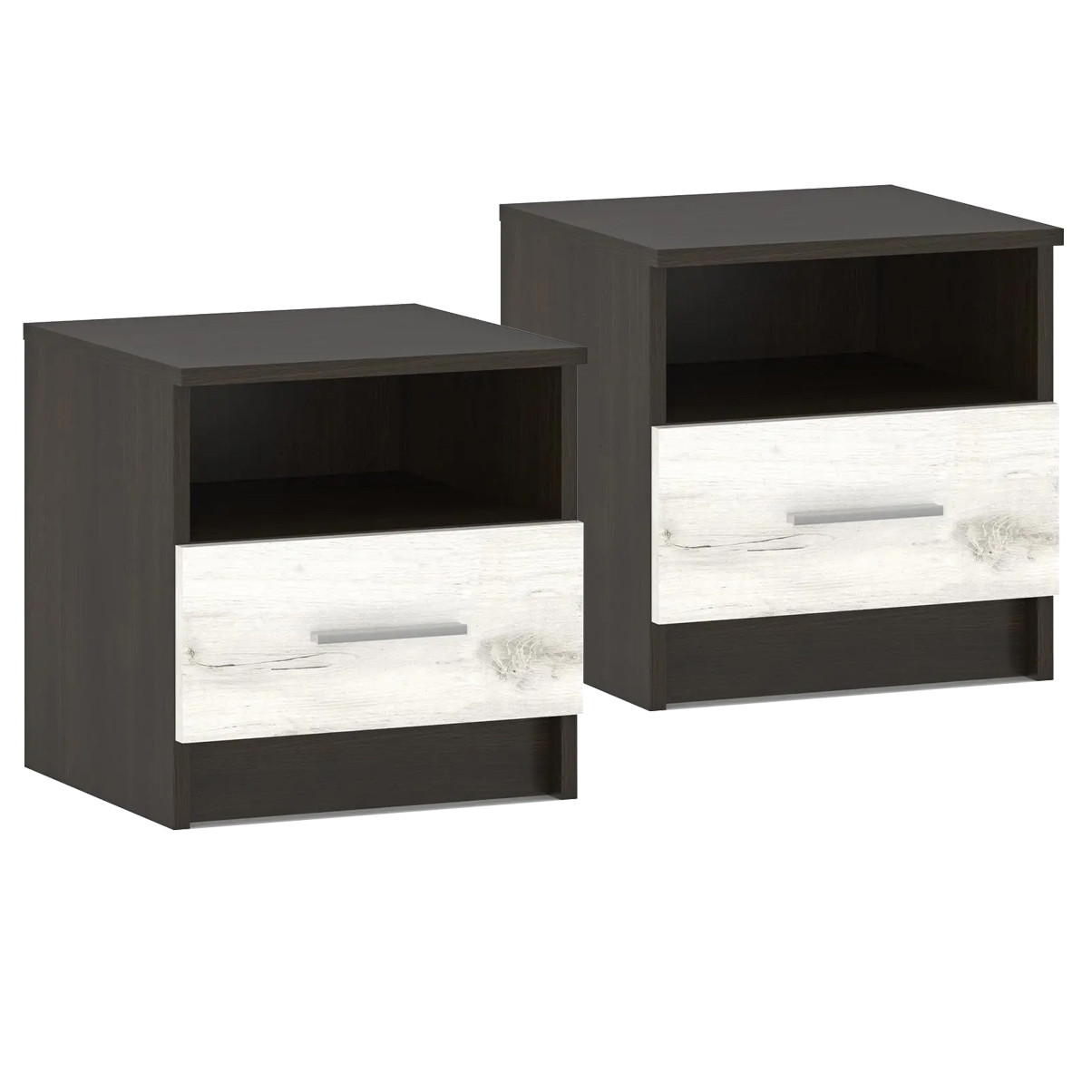 Маленька красива приліжкова тумба з шухлядою та відкритою поличкою з ДСП 40*37 см Араміс (2шт.) венге/ дуб крафт білий, фото 1