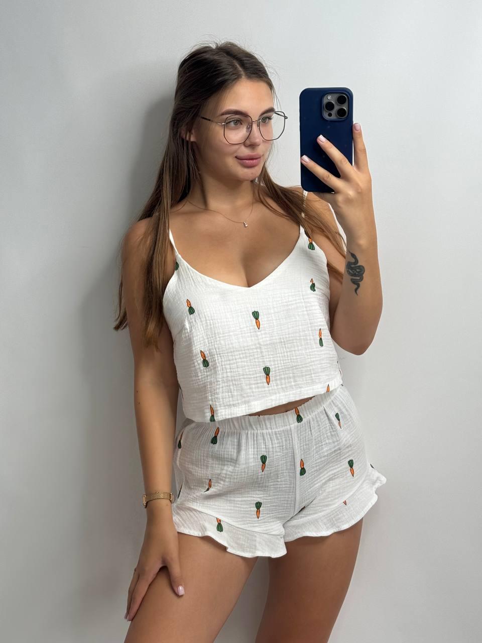Піжама жіноча МУСЛІН майка та шорти МОРКВИНКА 051/21, фото 1