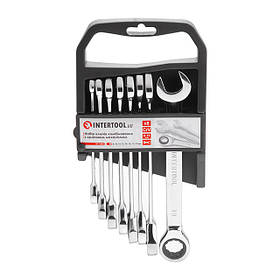 Набір ріжково-накидних ключів із тріскачкою 8 од., 8-19 мм INTERTOOL PROF XT-1303