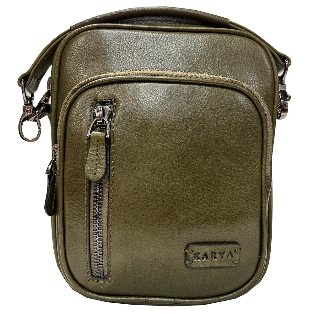 Сумка барсетка чоловіча із натуральної шкіри оливкова KARYA (Д/Ш/В) 15/5/20(см), фото 1