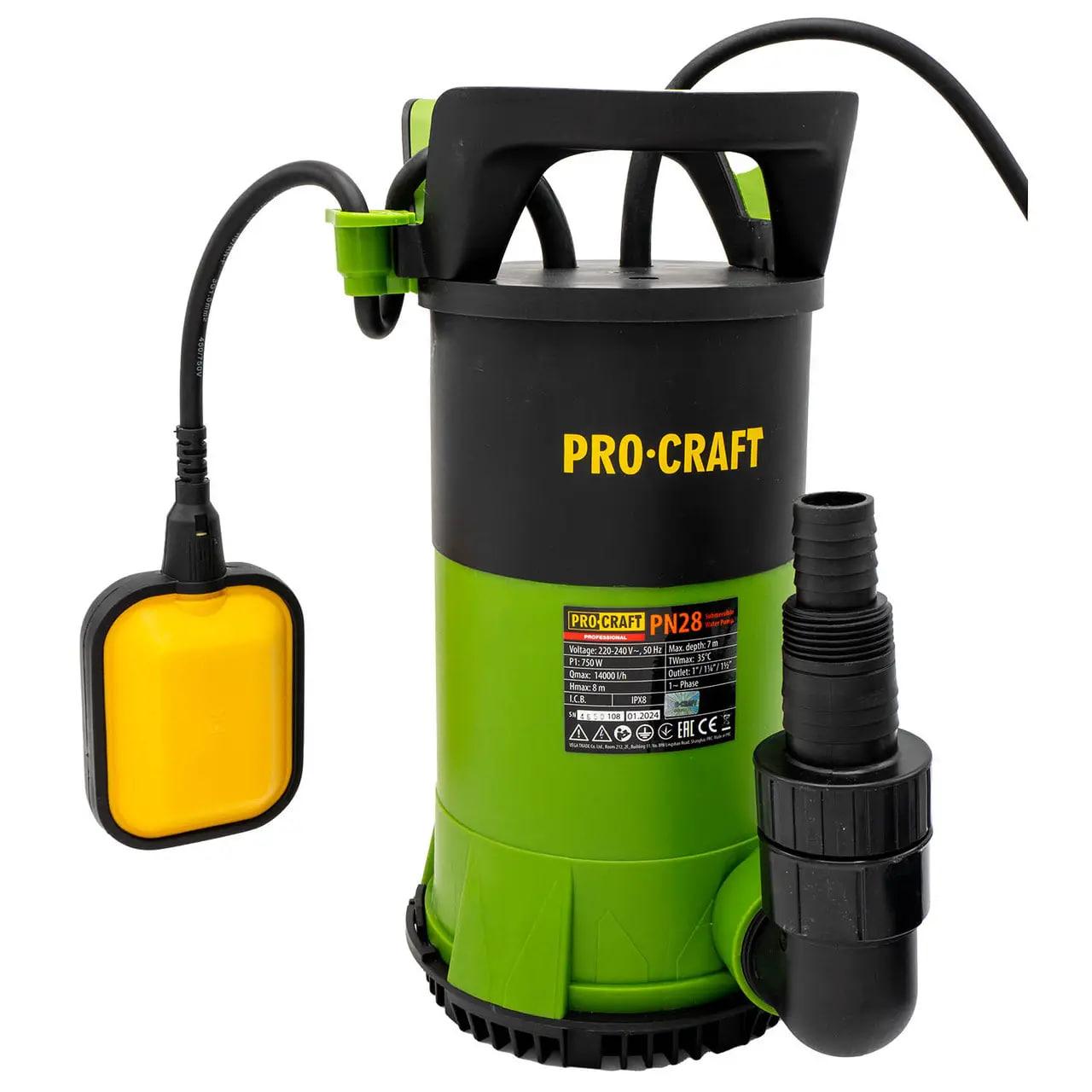 Дренажно-фекальний насос для вигрібних ям Procraft PN28, Напір 8м, Насос для відкачування септика, Гарантія 3 роки