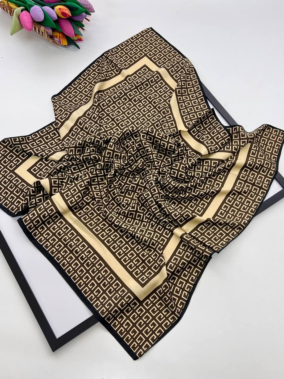 Шовкова хустка Енді G 90*90 см коричнева