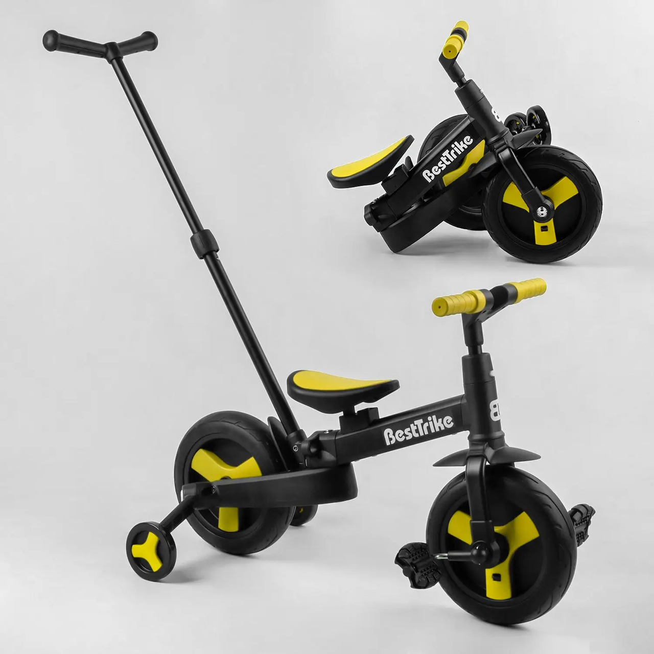 Велосипед - трансформер, дитячий двоколісний, з батьківською ручкою та дод.колесами, біговіл, Best Trike 58195, фото 1
