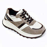 Замшеві жіночі кросівки молочно-коричневого кольору на шнурівці AllShoes 523-9932-5 розмір 36