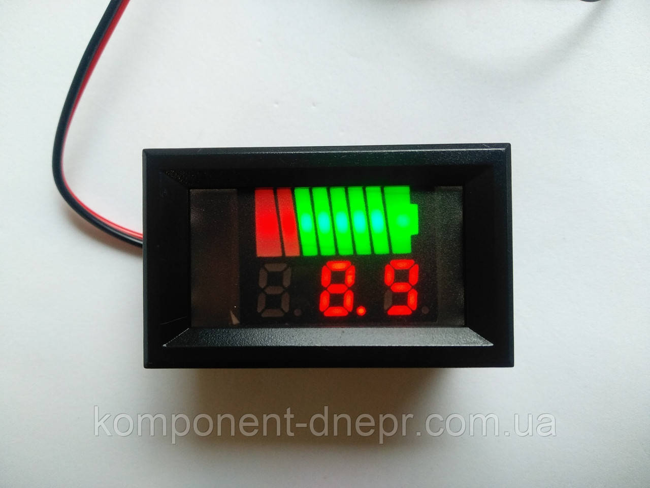 Індикатор заряду акумулятора з LED-індикатором і вольтметром 12-72V червоний