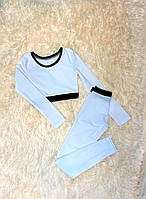 Комплект для хореографії легінси та укорочений кроп-топ для дівчинки із білого біфлексу Єва р. 26-44