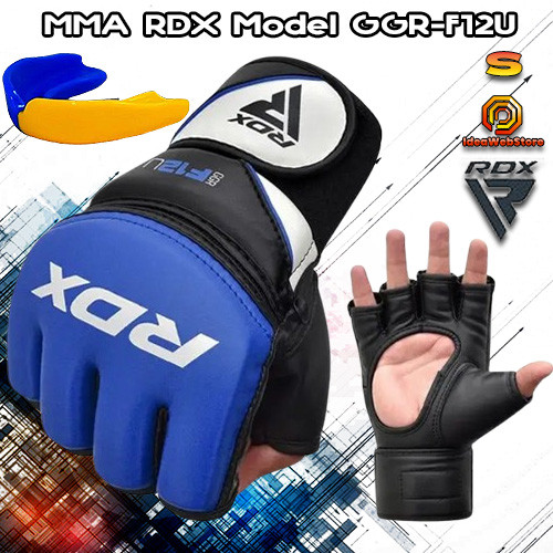 Рукавички для ММА змішаних єдиноборств рукопашного бою чорні з синім RDX Model GGR-F12U розмір S + КАПА