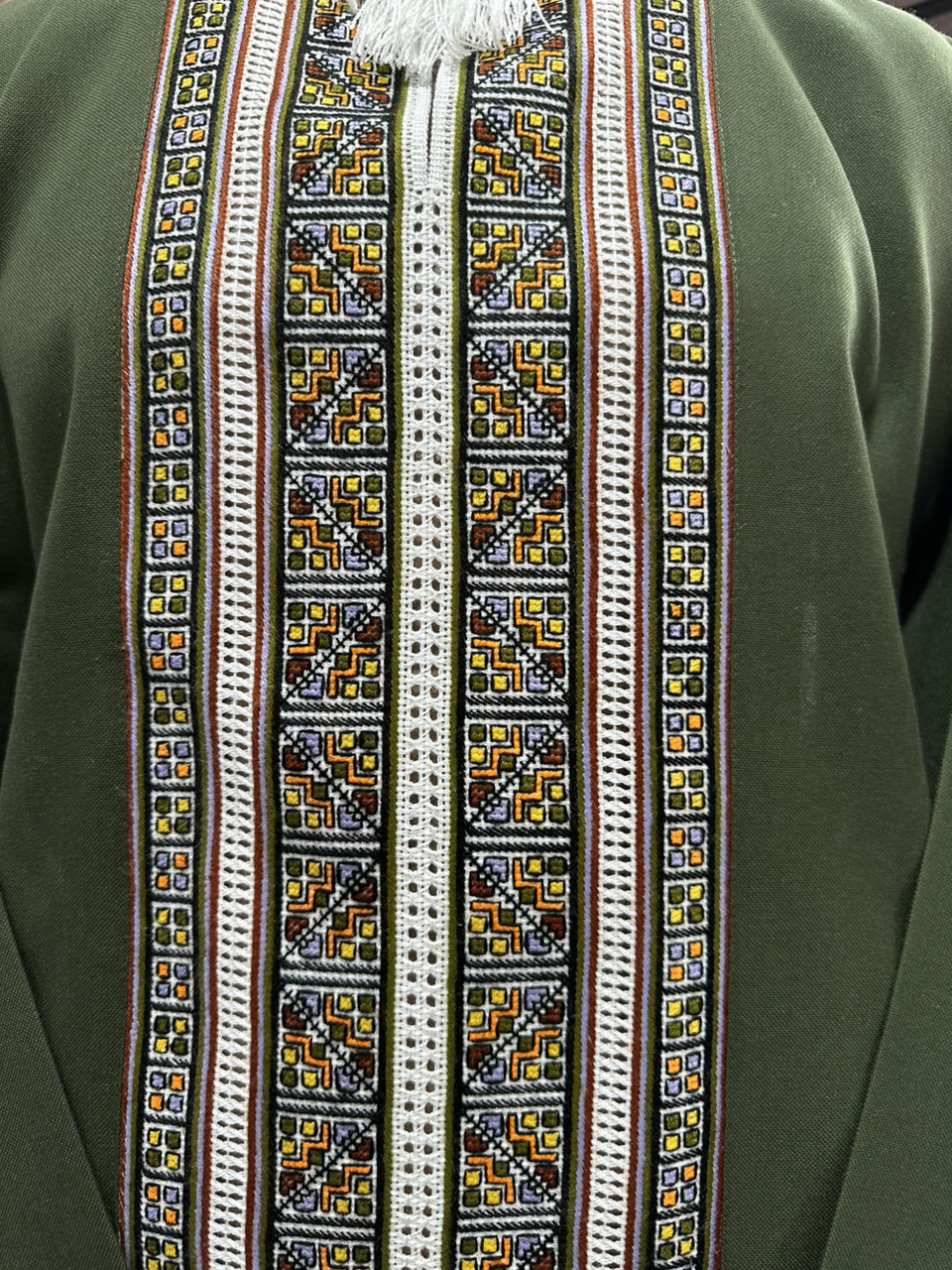 Вишиванка чоловіча ручної роботи вишита зелена домоткане полотно довгий рукав розмір 52, фото 1