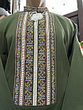 Вишиванка чоловіча ручної роботи вишита зелена домоткане полотно довгий рукав розмір 52, фото 3