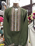 Вишиванка чоловіча ручної роботи вишита зелена домоткане полотно довгий рукав розмір 52, фото 6