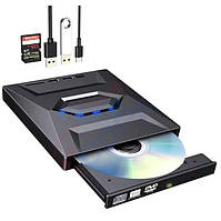 Зовнішній оптичний CD DVD привід з портами SD USB Type C 5 в 1 Чорний