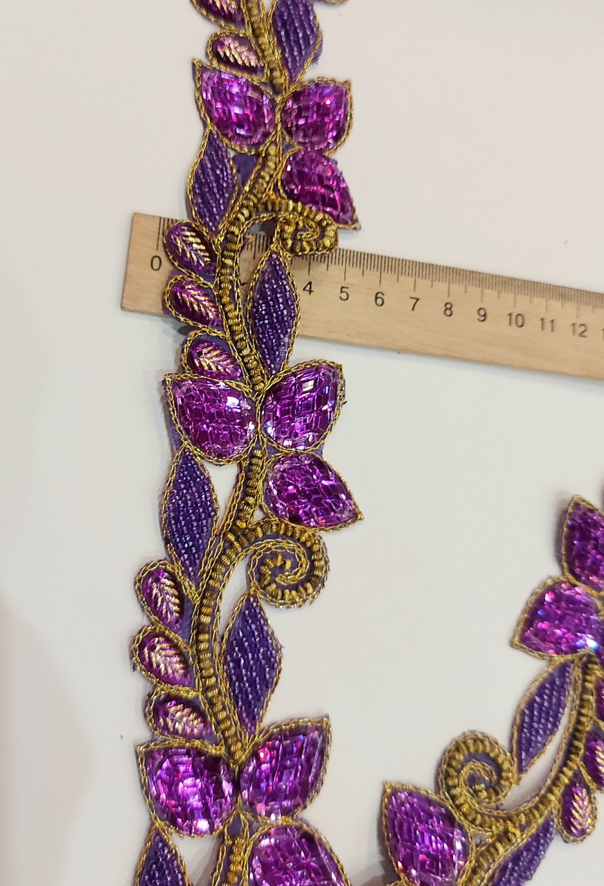 Тасьма зи стразами "Листочки" фіолнтова 5 см. Тасьма зі стразами