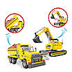 Ігровий набір будівельної техніки конструктор 605 деталей Вантажівка самоскид Екскаватор навантажувач і 2 фігурки, фото 3