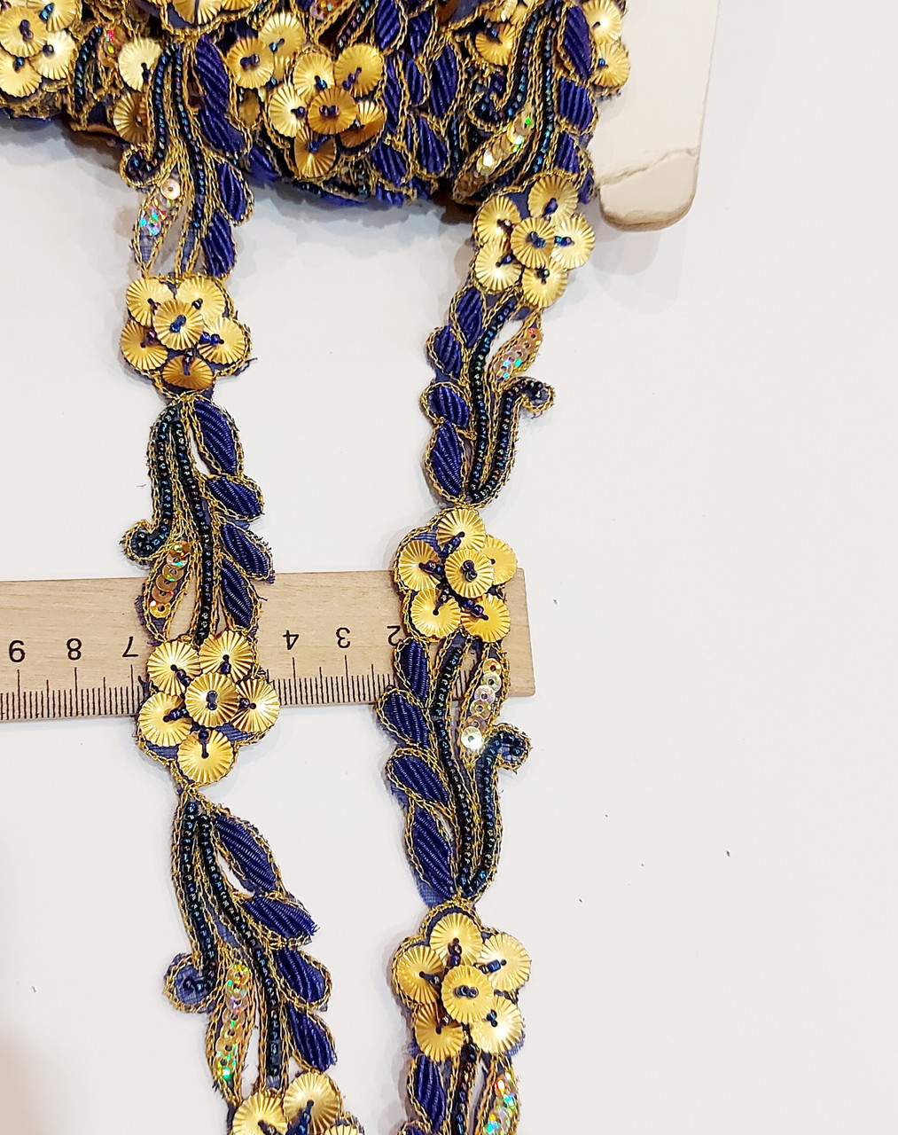 Тасьма зи стразами "листочки" "сині 3,5 см. Тасьма зі стразами