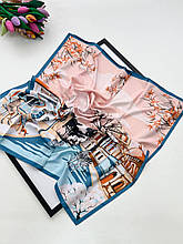 Шовкова хустка Вулочка 90*90 см пудра/бірюза