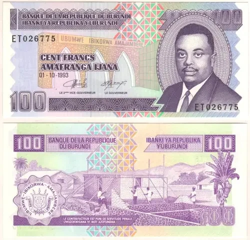 Бурунді / Бурунди 100 франків 1993р UNC P-29с.3