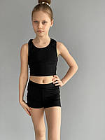 Комплект для гімнастики подовжений топ та шорти на дівчинку із чорного біфлексу Люсі р.26-44