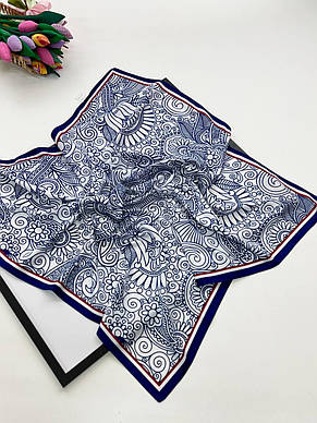 Шовкова хустка візерунок 90*90 см синя, фото 1