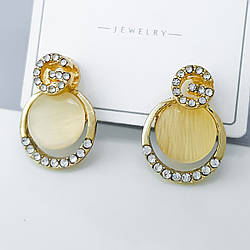 Сережки цвяшки "Класика" з камінням, нержавіюча сталь, stainless steel, під золото