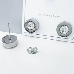 Сережки цвяшки "Коло" зі вставкою цирконію, нержавіюча сталь, stainless steel, під срібло
