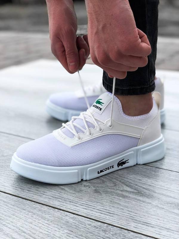 Чоловічі кросівки Lacoste в білі в сітку Лакост кеди весняні літні, фото 1