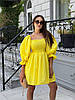 Жовта гарна ажурна приталена сукня з прошви на довгий рукав з пишною спідницею на підкладці, фото 6