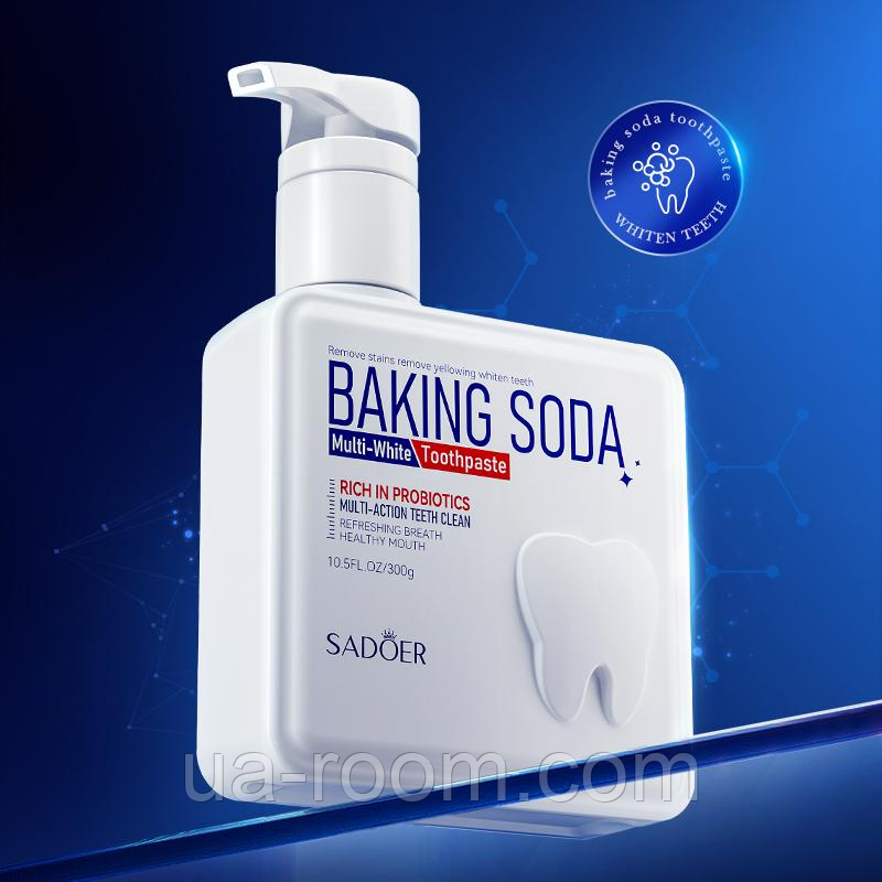 Отбеливающая зубная паста SADOER Baking Soda с дозатором, 300 г.