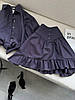 Графітовий базовий стильний жіночий костюм-двійка з котону: Блуза та пишна Спідниця з воланами, фото 6