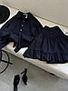 Чорний базовий стильний жіночий костюм-двійка з котону: Блуза та пишна Спідниця з воланами, фото 4