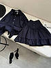 Чорний базовий стильний жіночий костюм-двійка з котону: Блуза та пишна Спідниця з воланами, фото 6